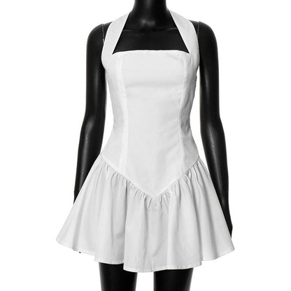 GUJI—192 Summer New Arrival Solid Color Sleeveless Halter Neck Mini Dress Fashion Dress Shopping Date Dress halter party casual dresses loose dress