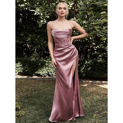 GUJI—167 Women's Fashion High Waist Slit Suspender Dress, Slim Fit Evening Gown Off Shoulder Sexy Formal Dresses Fashion free people