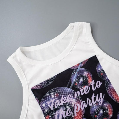 GUJI—128 New Fashion Digital Printed Round Neck Sleeveless Crop Top Fashion Topfashion