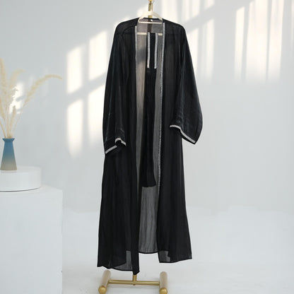 TY-617 Everyday Solid Color Trimmed Long Robe Cardigan