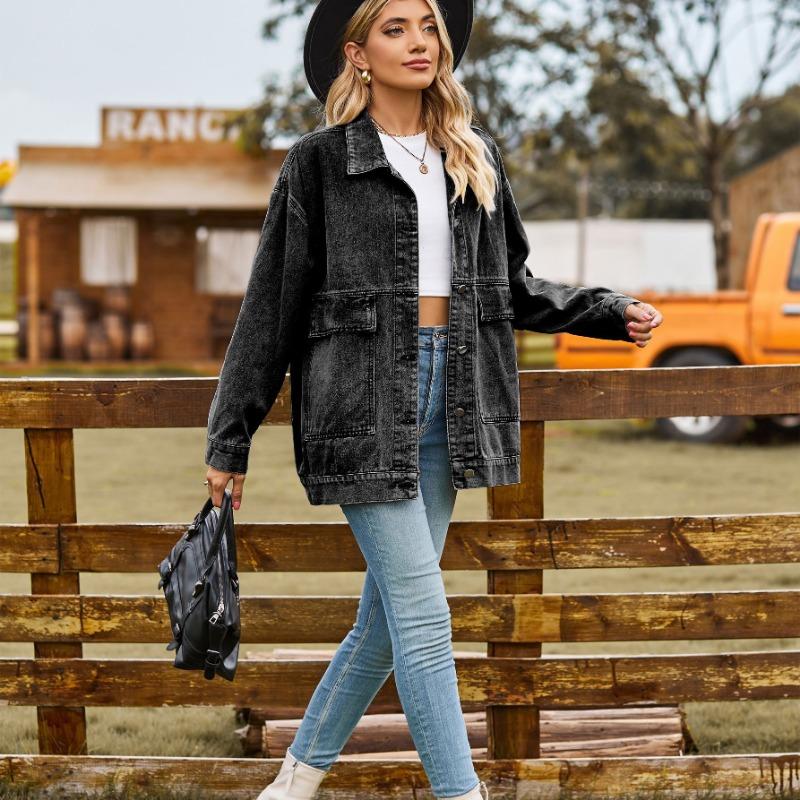GUJI—-97 New Versatile Slimming Retro Classic Loose Denim Casual Jacket For Womenfashion wardrobe staple mitsycroptop denim bolero regular sleeve fashion denim jacke