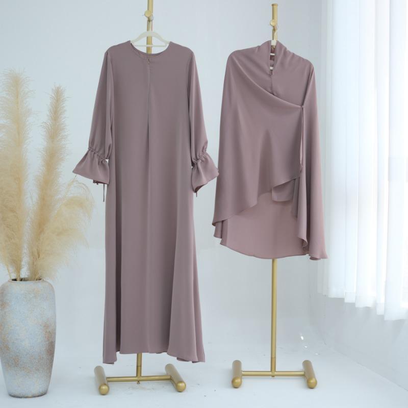 TY-605 Bell Sleeve Solid Color Ankle-Length Dress