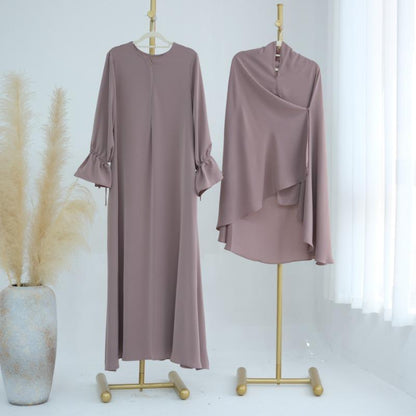 TY-605 Bell Sleeve Solid Color Ankle-Length Dress
