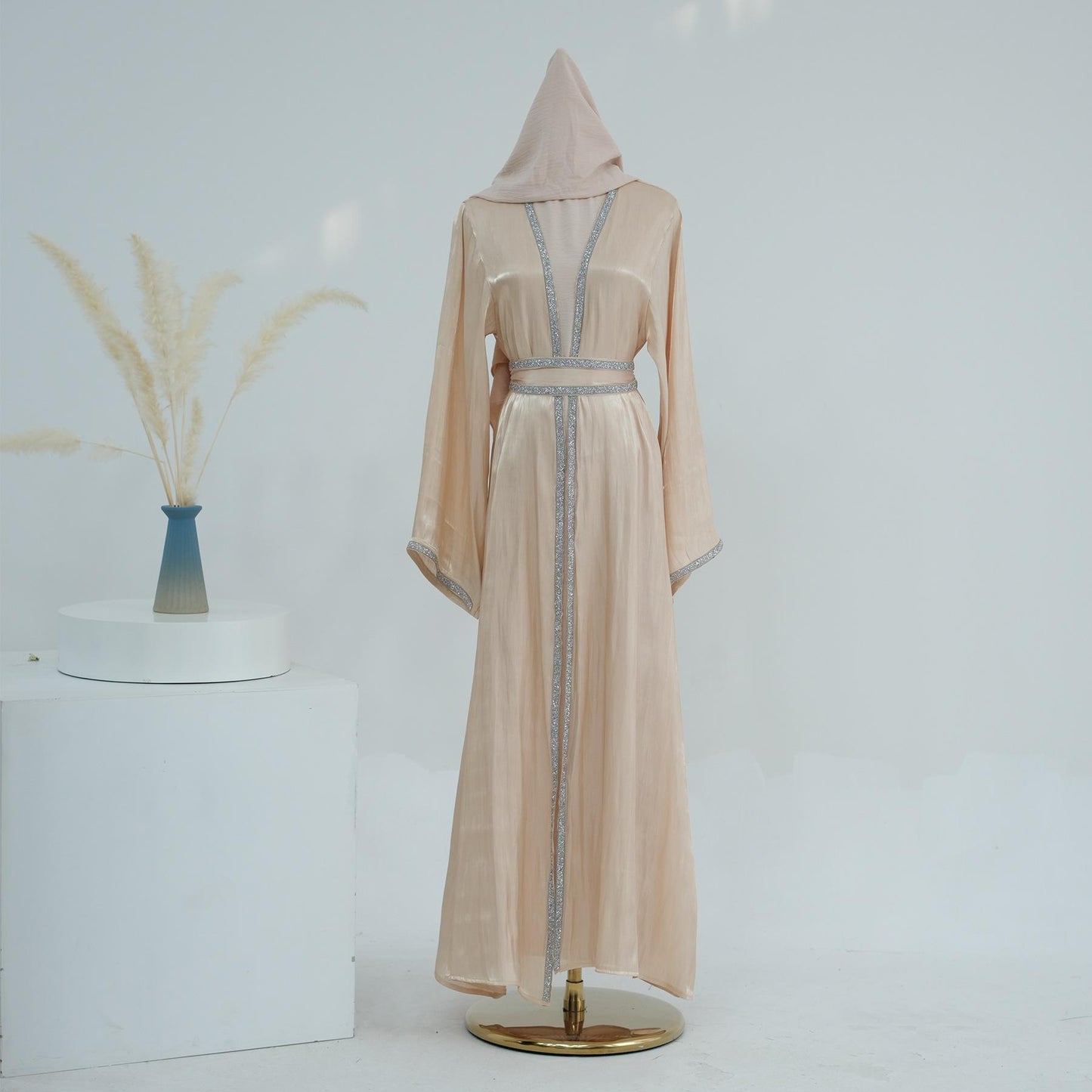 TY-617 Everyday Solid Color Trimmed Long Robe Cardigan