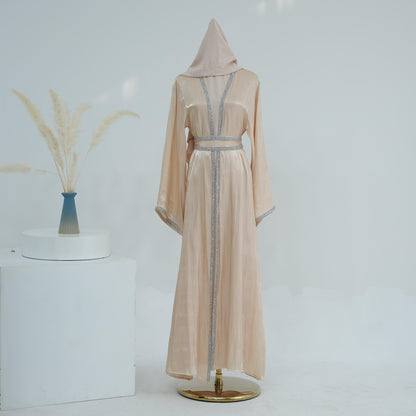 TY-617 Everyday Solid Color Trimmed Long Robe Cardigan