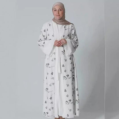 ZM-38 Open Front Long Robe Patchwork Bell Sleeve Printed Dress Fashion