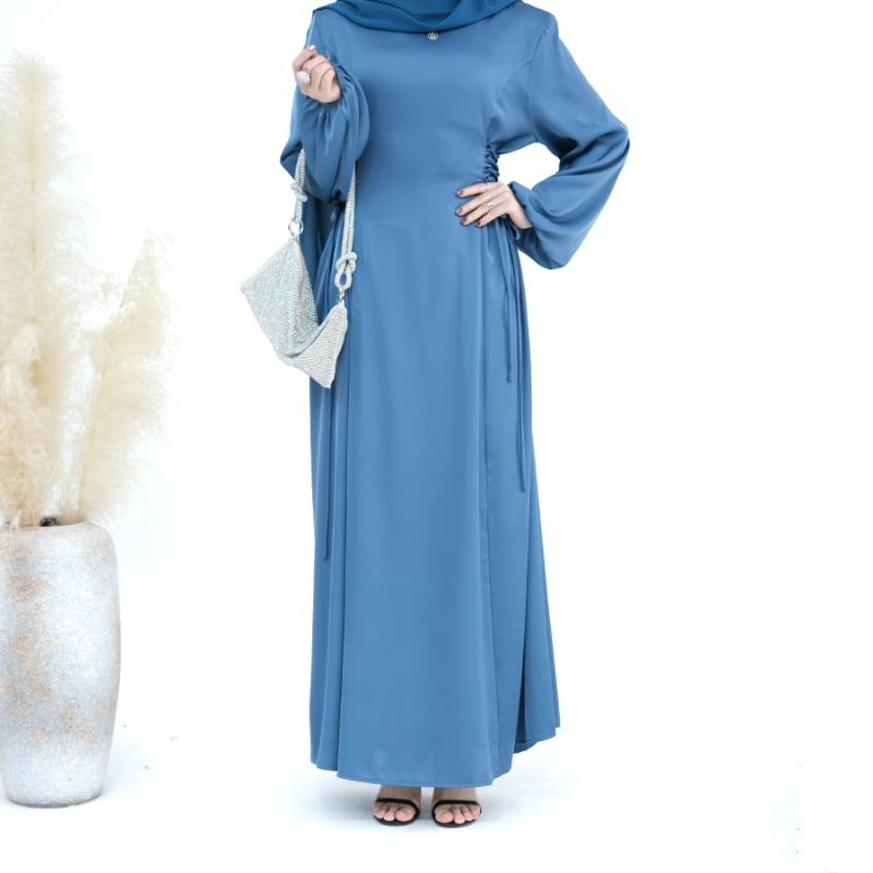 GJ-603 Abaya Solid Color High-Neck Slim-Fit Ribbon Dress