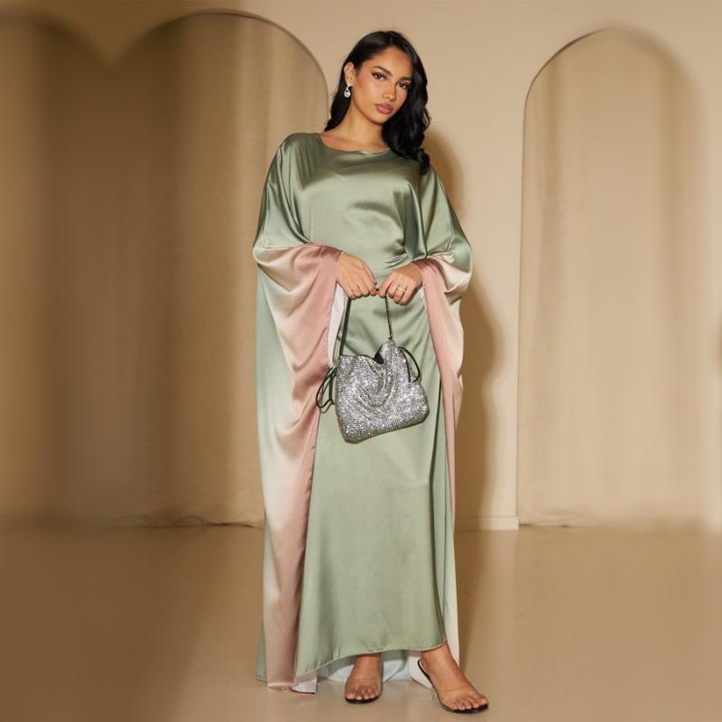 GJ-597 Abaya Gradient Color Waist-Tied Batwing Sleeve Dress