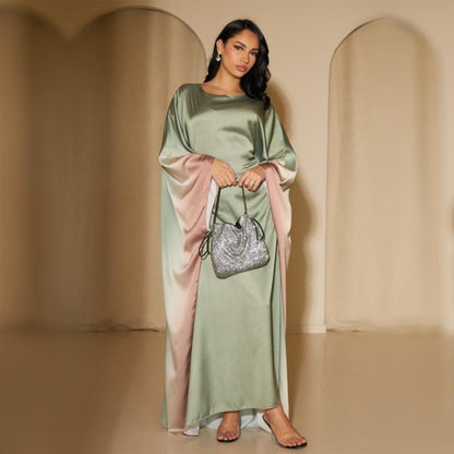 GJ-597 Abaya Gradient Color Waist-Tied Batwing Sleeve Dress