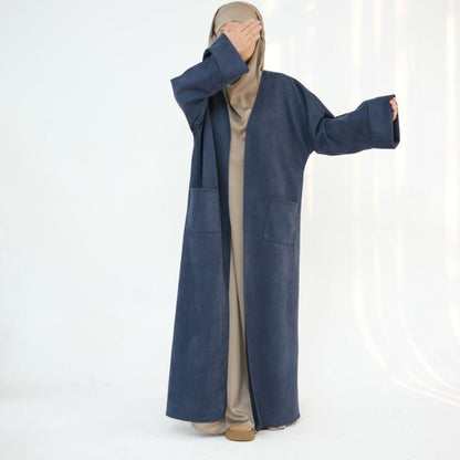 TY-632 Fall/Winter Suede Velvet Open Front Maxi Dress