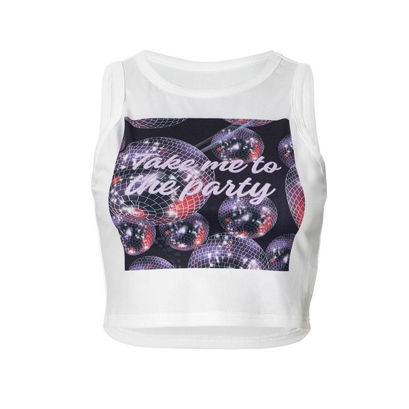 GUJI—128 New Fashion Digital Printed Round Neck Sleeveless Crop Top Fashion Topfashion