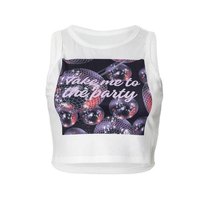 GUJI—128 New Fashion Digital Printed Round Neck Sleeveless Crop Top Fashion Topfashion