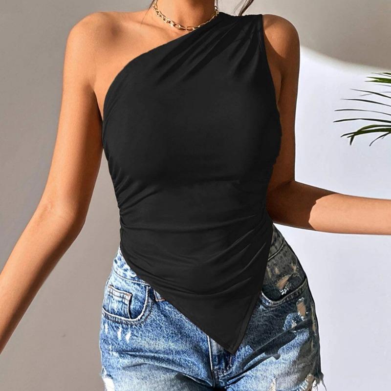 GUJI—-81 Women's 2024 Fall/Winter New Slim Fit Asymmetrical Off-Shoulder Sexy Tank Topfashion mitsycroptop baggy shirt wardrobe staple blusas linda regular sleeve fashion