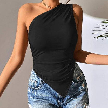 GUJI—-81 Women's 2024 Fall/Winter New Slim Fit Asymmetrical Off-Shoulder Sexy Tank Topfashion mitsycroptop baggy shirt wardrobe staple blusas linda regular sleeve fashion