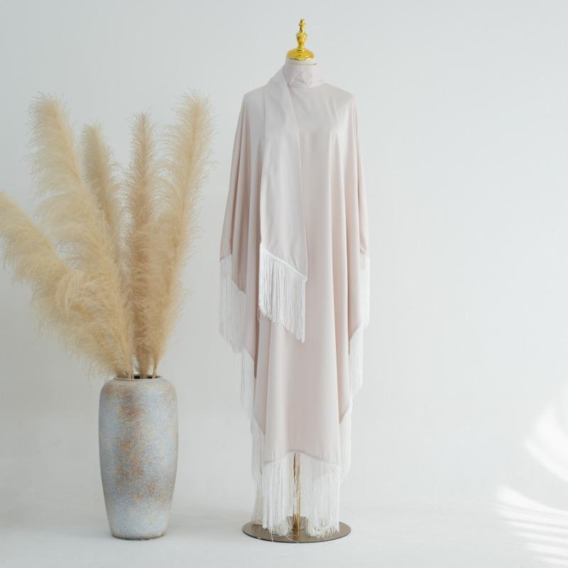 TY-611 Abaya Solid Color Elegant Batwing Tassel Dress