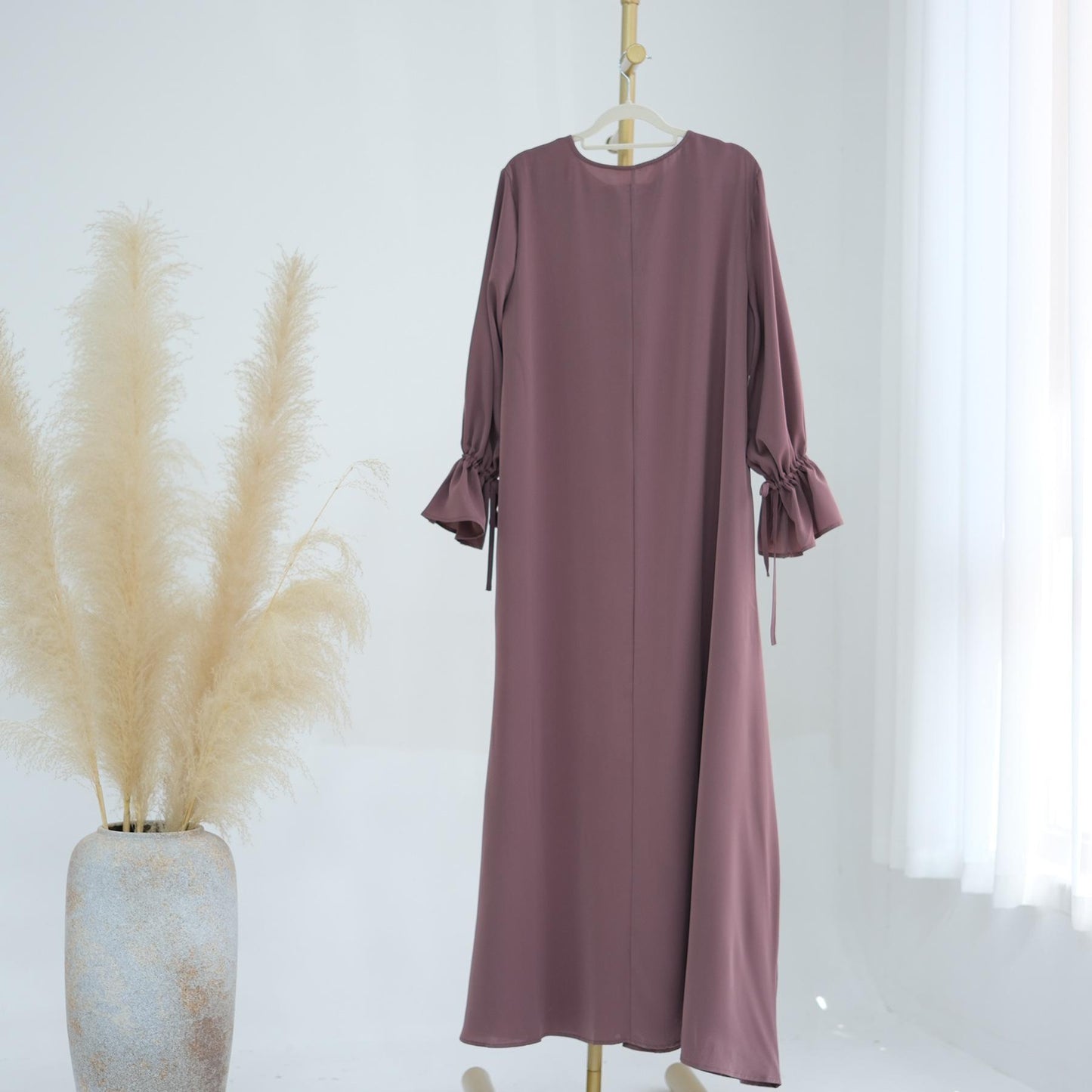 TY-605 Bell Sleeve Solid Color Ankle-Length Dress