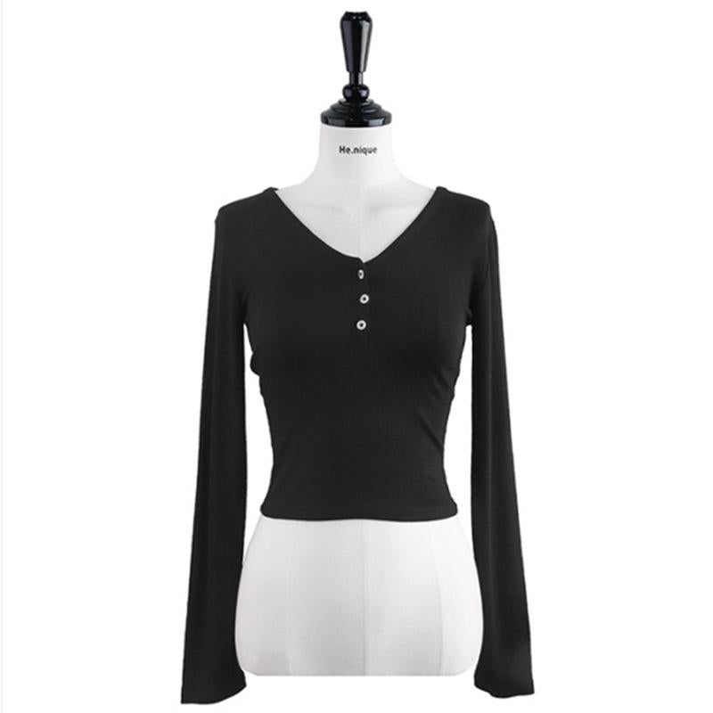 GUJI—15 Women's New Fashion Button-Detail Base Shirt, Slim Fit Long Sleeve Top Fashion baggy shirt