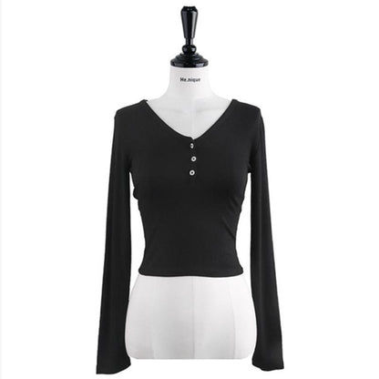 GUJI—15 Women's New Fashion Button-Detail Base Shirt, Slim Fit Long Sleeve Top Fashion baggy shirt