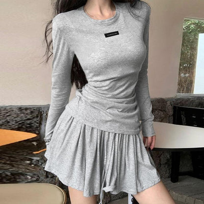 GUJI—400 Relaxed Fit Long-Sleeve T-Shirt And High-Waisted Skirt Set
