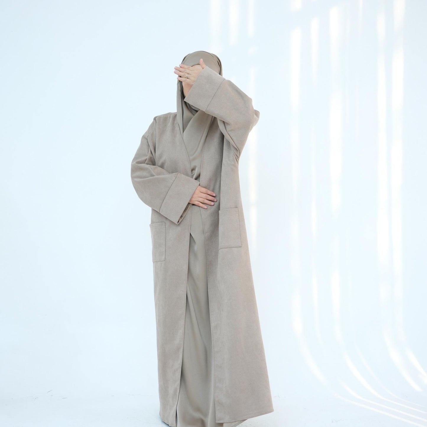 TY-632 Fall/Winter Suede Velvet Open Front Maxi Dress