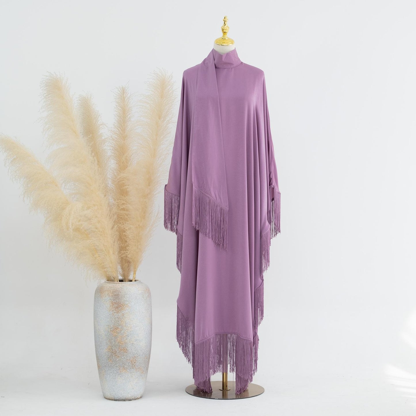 TY-611 Abaya Solid Color Elegant Batwing Tassel Dress